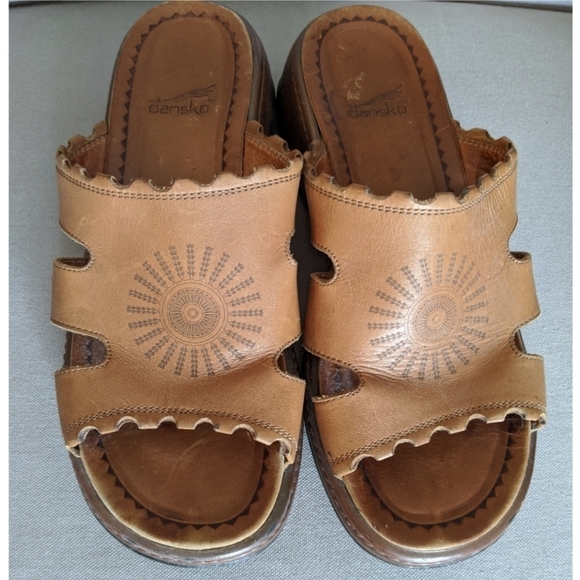 Dansko Brown Leather Open Toe Slide Sandals - Picture 4 of 13
